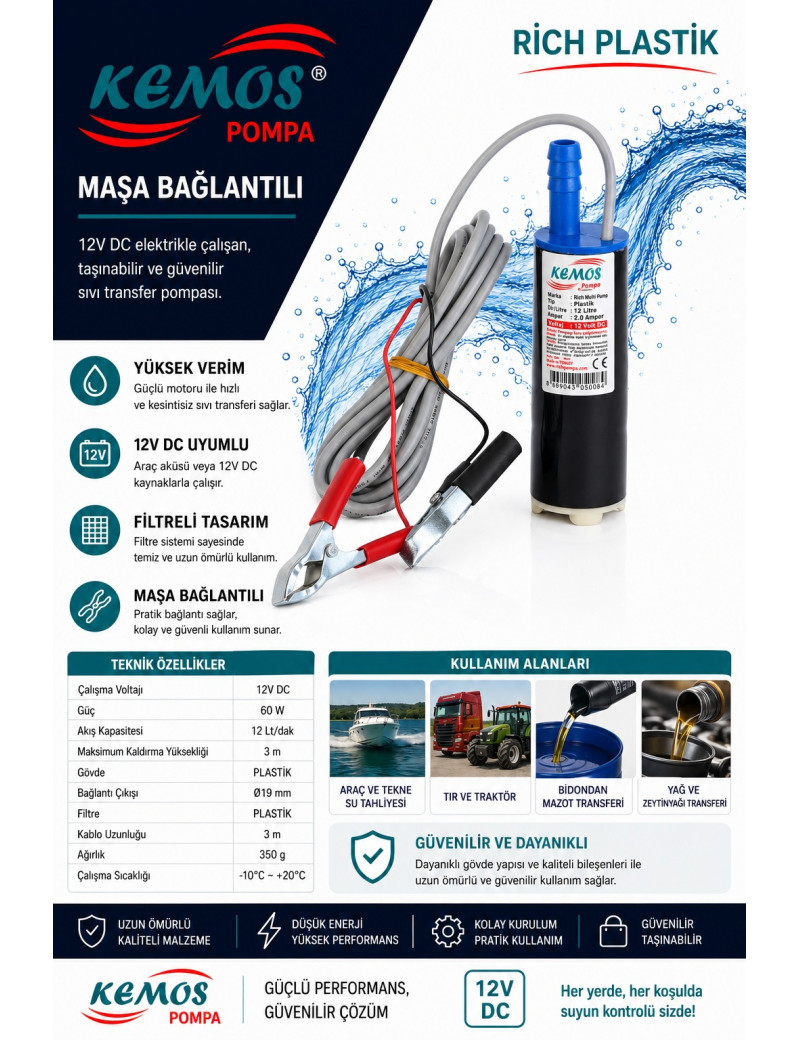 Mini Dalgıç Pompa(Mazot,Su Yada Süt Pompası)12 volt
