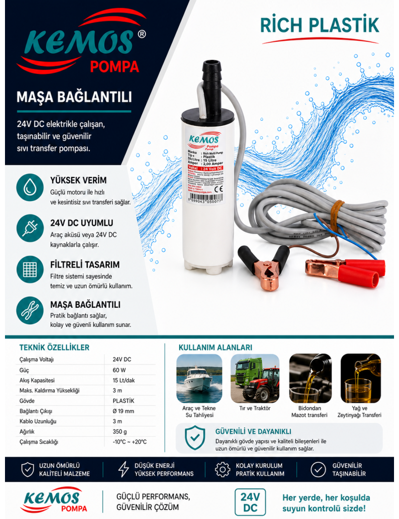 Mini Dalgıç Pompa Mazot,Su Yada Süt Pompası-24 volt