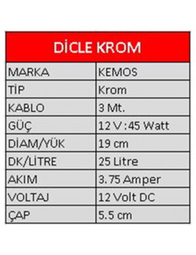 Dicle Krom 12 Volt Dalgıç Pompa Sıvı ve Mazot Aktrama Pompası