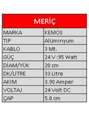 Meriç 24 Volt Alüminyum Gövdeli Dalgıç Pompa Sıvı ve Mazot Aktrama Pompası