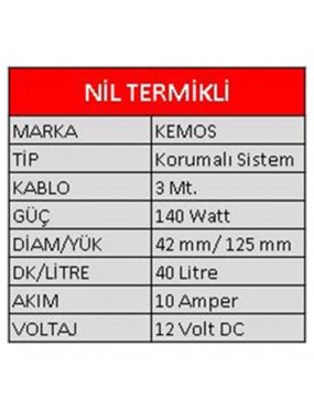 Nil Termikli 12 Volt 140 Watt Vakumlu Sıvı ve Mazot Aktarma Pompası