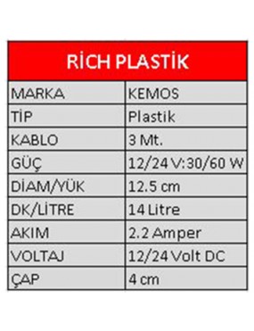 Rich Plastik 24 Volt Dalgıç Pompa Sıvı ve Mazot Aktrama Pompası